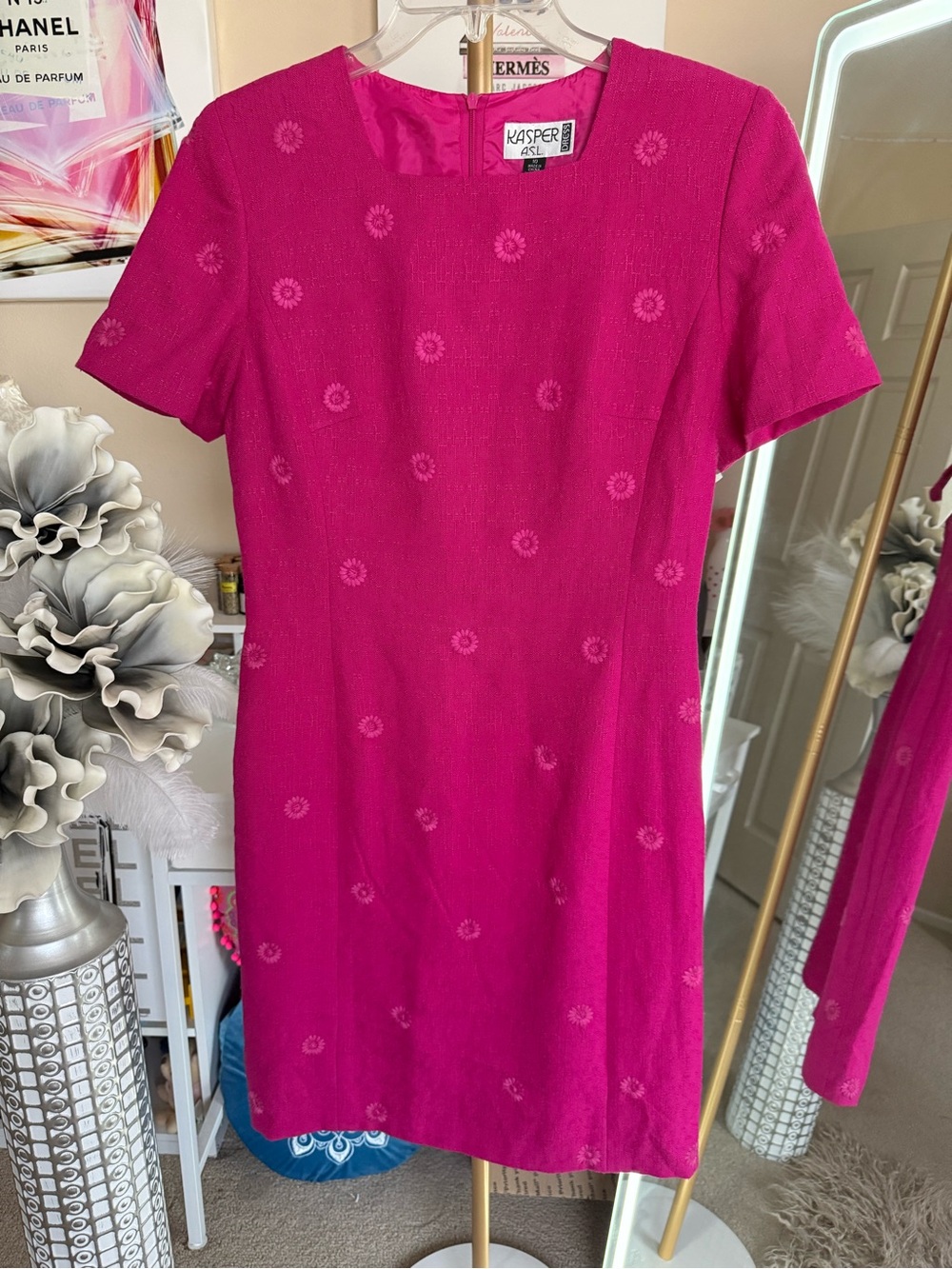 Kasper Hot Pink Floral Jacquard Mini Dress
